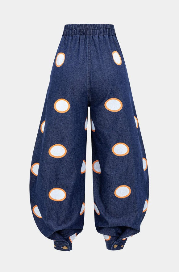 AGATA | Balonowe Bawełniane Spodnie z Wysokim Stanem